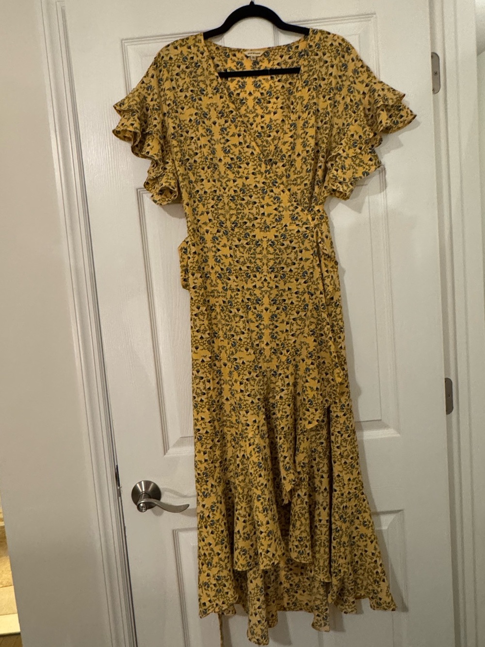Max Studio Yellow Floral High-Low Ruffle Wrap Dress